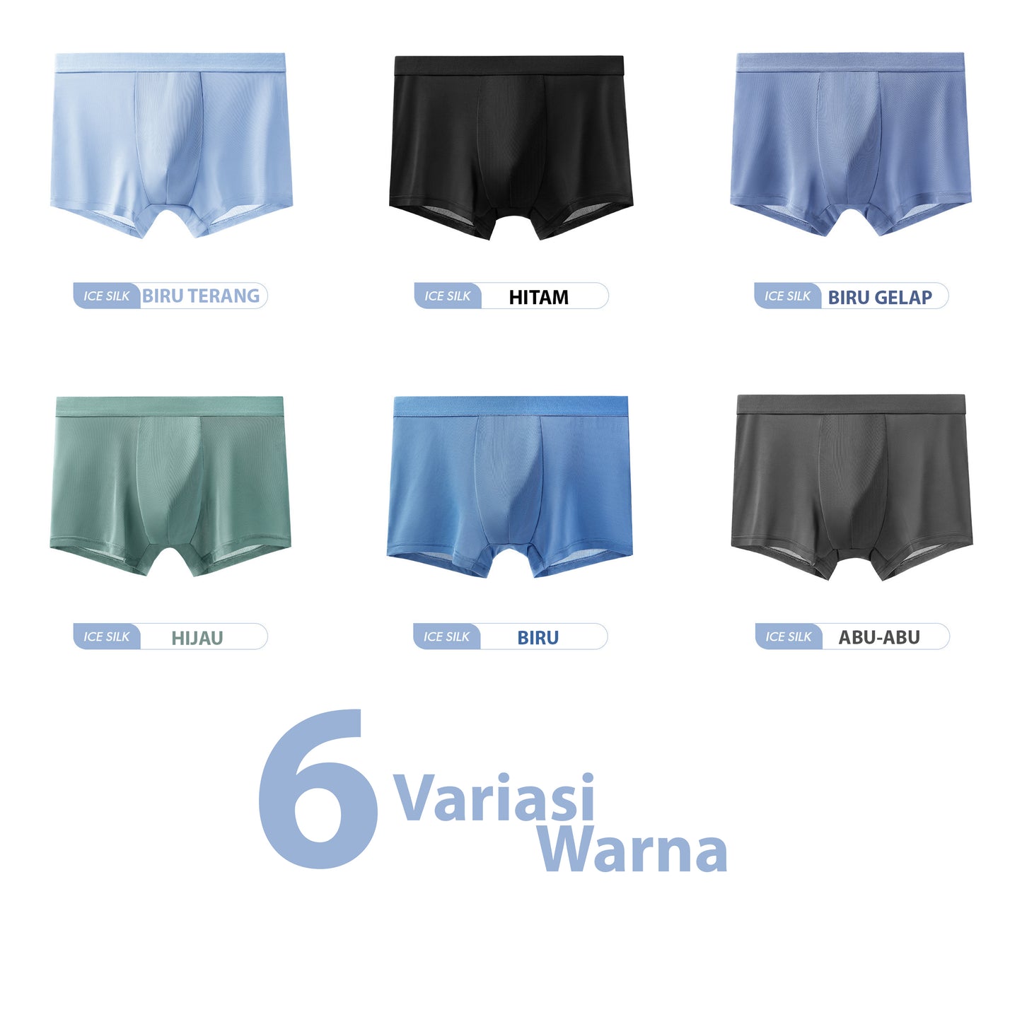 Celana Dalam Pria Boxer CDP002 Antibakteri Ice Silk Elastis 6PCS